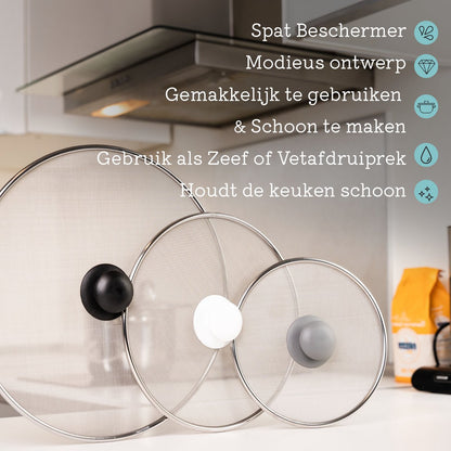 Spatdeksels Gaas Kristie's Kitchen - RVS Pan Deksel - 3-Delige Set 20,25,33CM - Vaatwasserbestendig