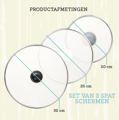Spatdeksels Gaas Kristie's Kitchen - RVS Pan Deksel - 3-Delige Set 20,25,33CM - Vaatwasserbestendig