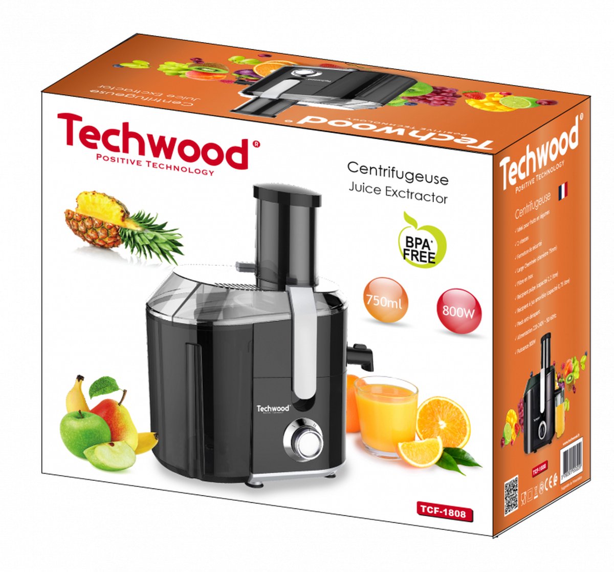 Techwood Sapcentrifuge TCF1808 - Vulopening Ø75 mm - 2 Snelheden